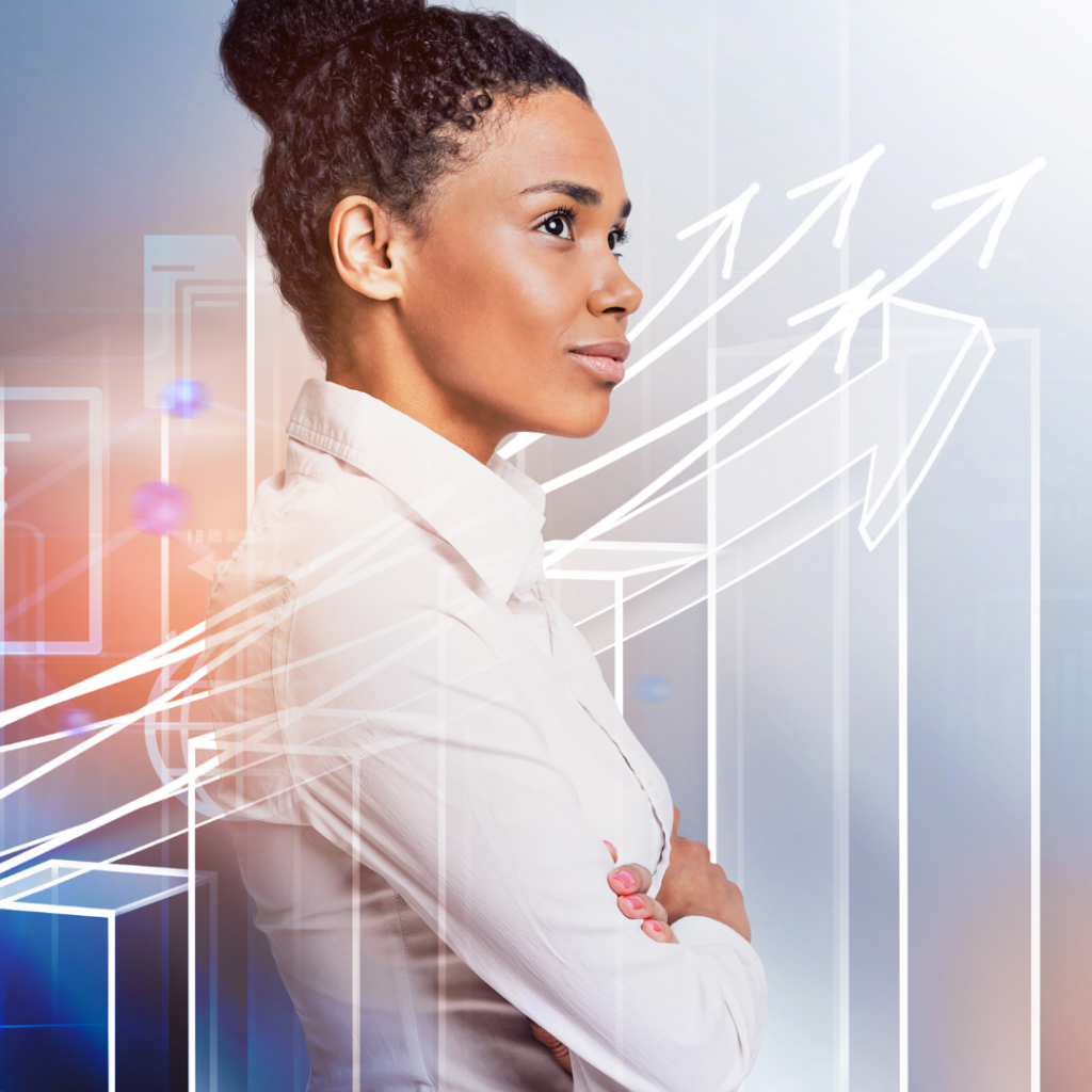 Woman with digital graph lines surrounding her